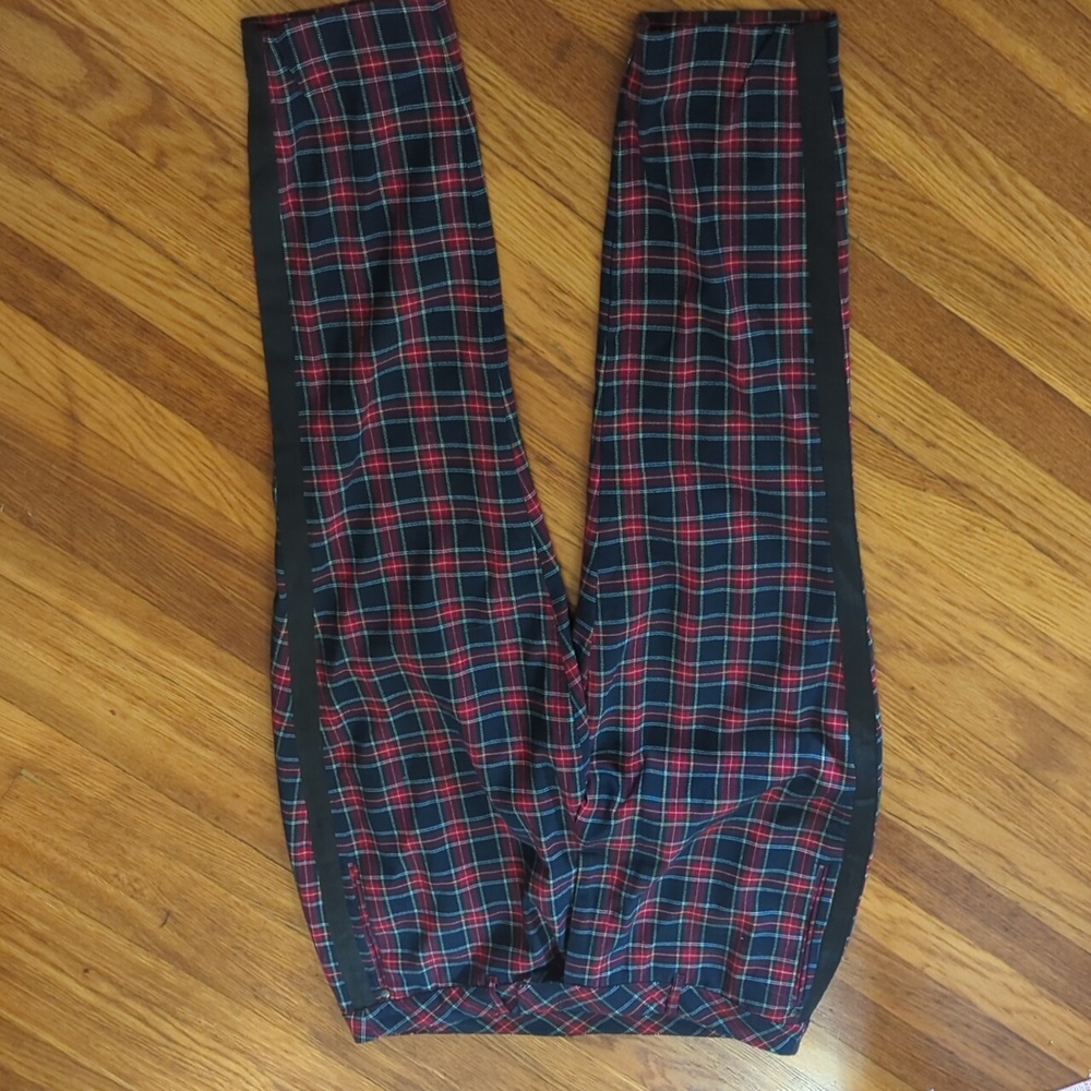 Lyric Culture Red Navy Plaid Pinstripe Holiday Rolling Stones Pants Short Inseam